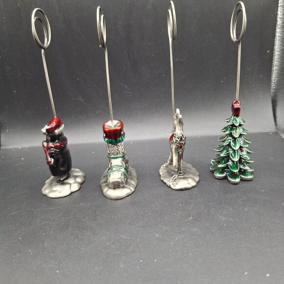 Enameled Pewter Look Place Card Holders Set Of 8 Christmas-Themed Holder Figuri - Picture 5 of 6